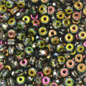Czech Glass, Faceted Micro Spacer Beads 2x3mm, Crystal Full Vitrail (100 Pieces)
