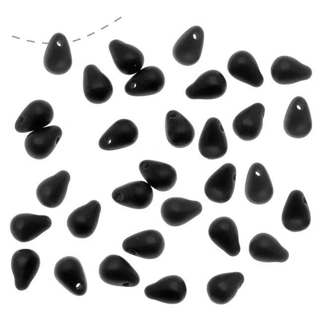 Czech Glass Teardrop Beads 6x4mm 'Matte Jet' (50 pcs)