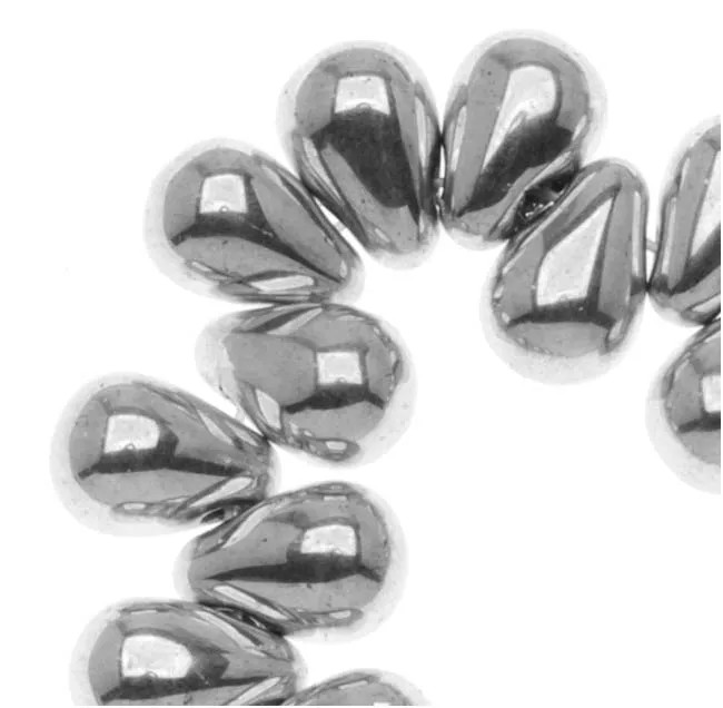 Czech Glass Teardrop Beads 6x4mm 'Silver' (50 pcs)