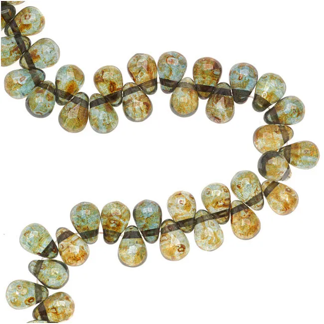 Czech Glass Teardrop Beads 6x4mm 'Transparent Green' (50 pcs)