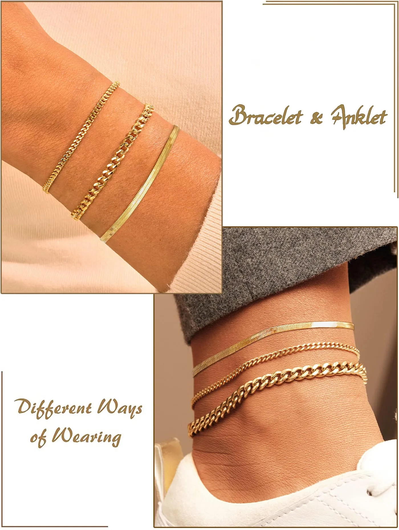 DEARMAY Gold Anklets for Women 14K Gold Ankle Bracelets for Women Waterproof Cuban Link Anklets Set Layered Anklet Bracelets for Women Anklet for Women Gold Jewelry Gift