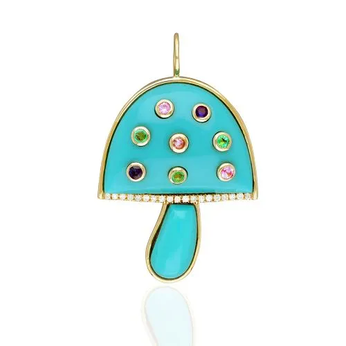 Diamond & Emerald Black Onyx Mushroom Pendant