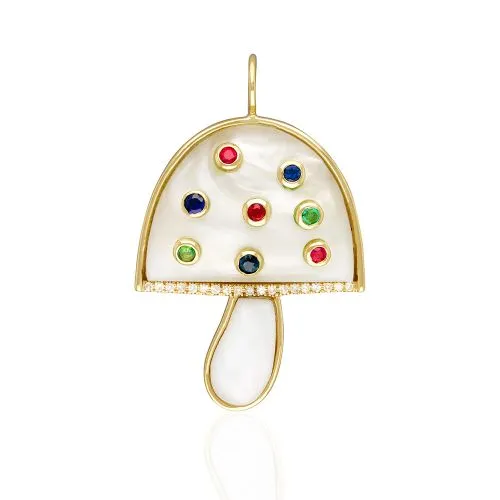 Diamond & Emerald Black Onyx Mushroom Pendant
