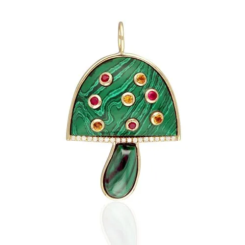 Diamond & Emerald Black Onyx Mushroom Pendant
