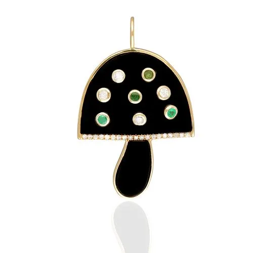 Diamond & Emerald Black Onyx Mushroom Pendant