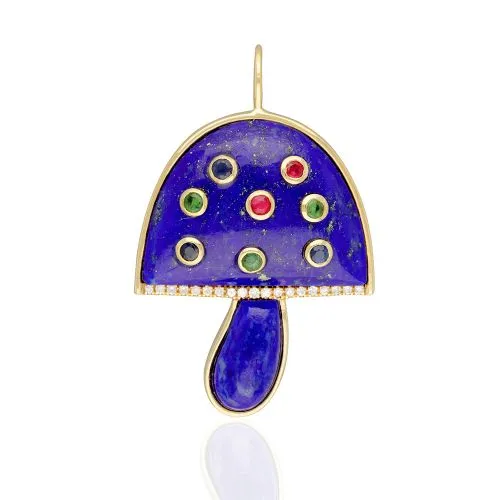 Diamond & Emerald Black Onyx Mushroom Pendant