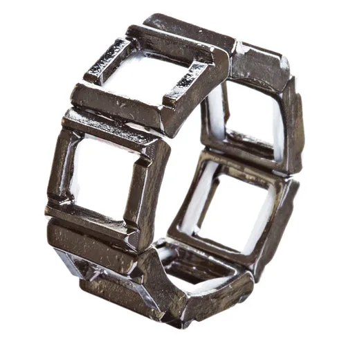 Fashion Statement Square Shaped Hollow Design Stretch Fashion Ring R214 Black