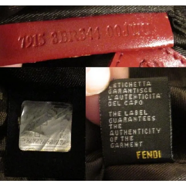 Fendi Chef Shoulder Purse Brown Zucchino Or Small F Logo Print On Tan Canvas And Red Leather Hobo Ba