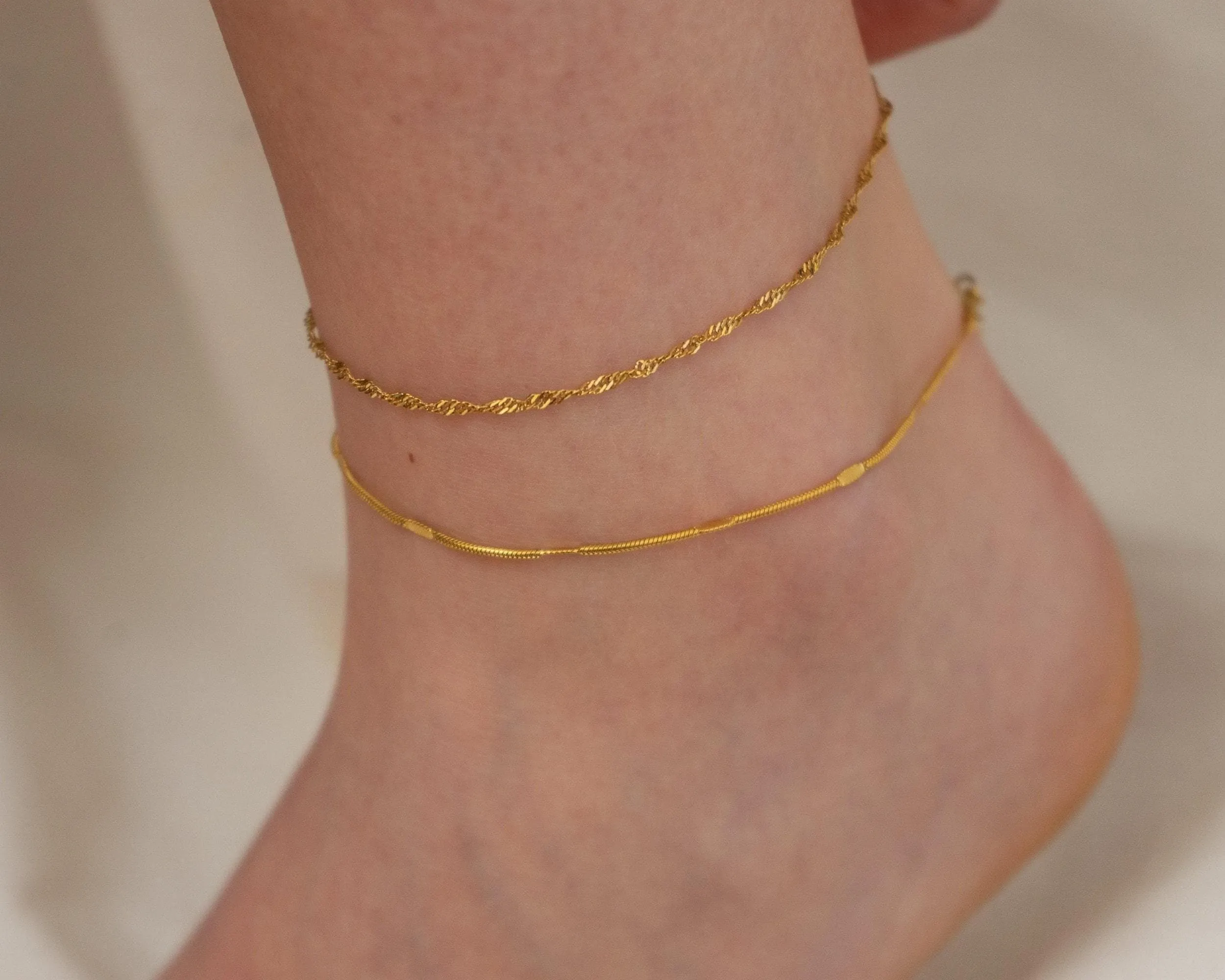 Gold Stainless Steel Twisted Chain Anklet