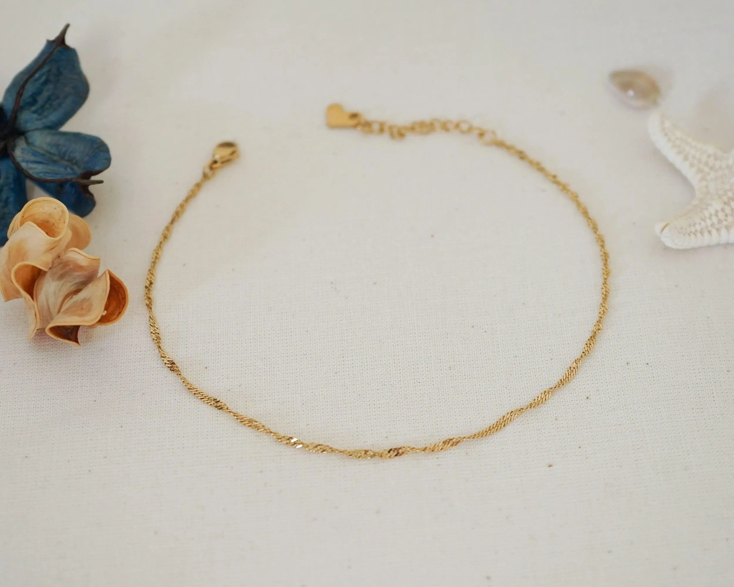 Gold Stainless Steel Twisted Chain Anklet