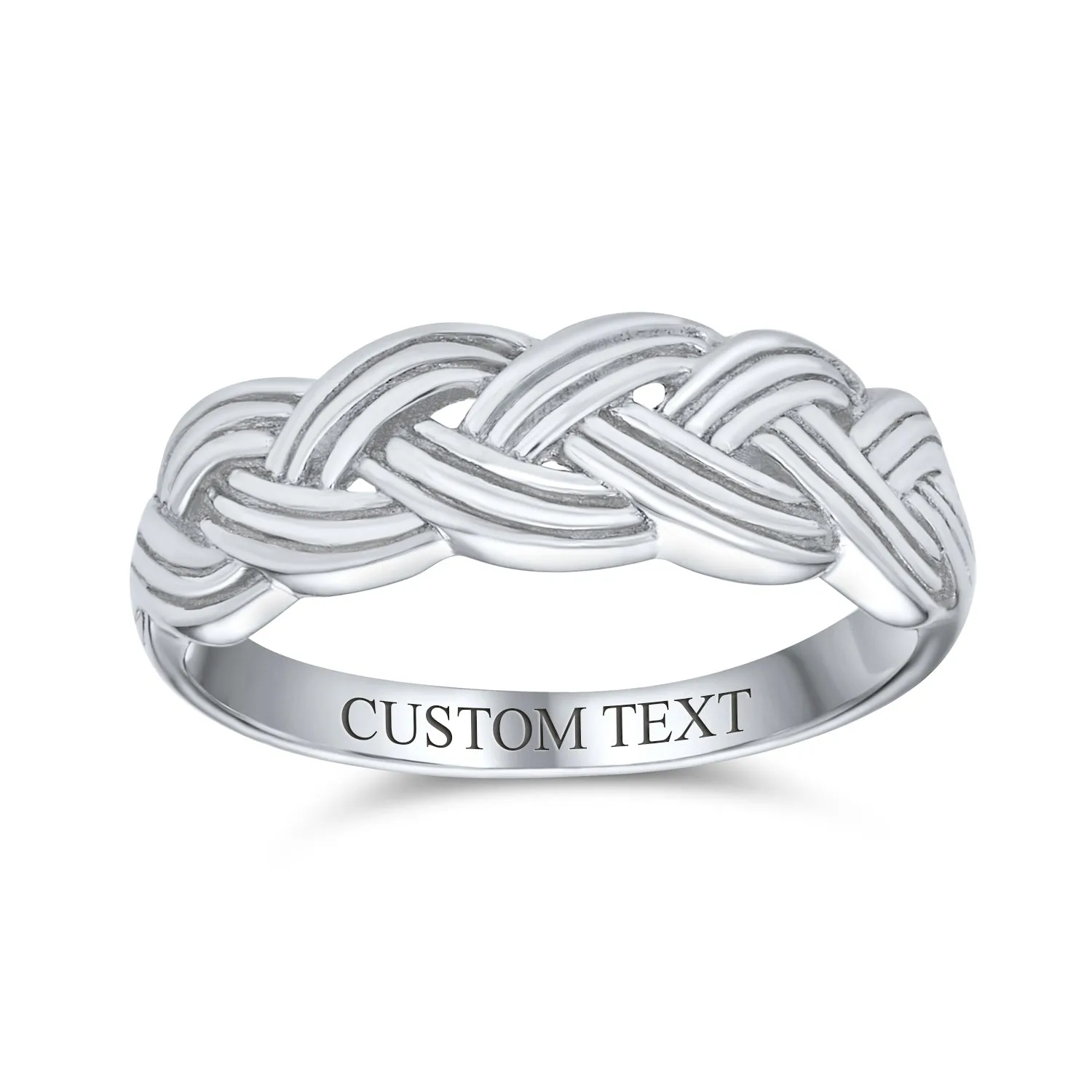 Half Braided Silver Ring with Wheat Weave and Twisted Rope Design Sterling