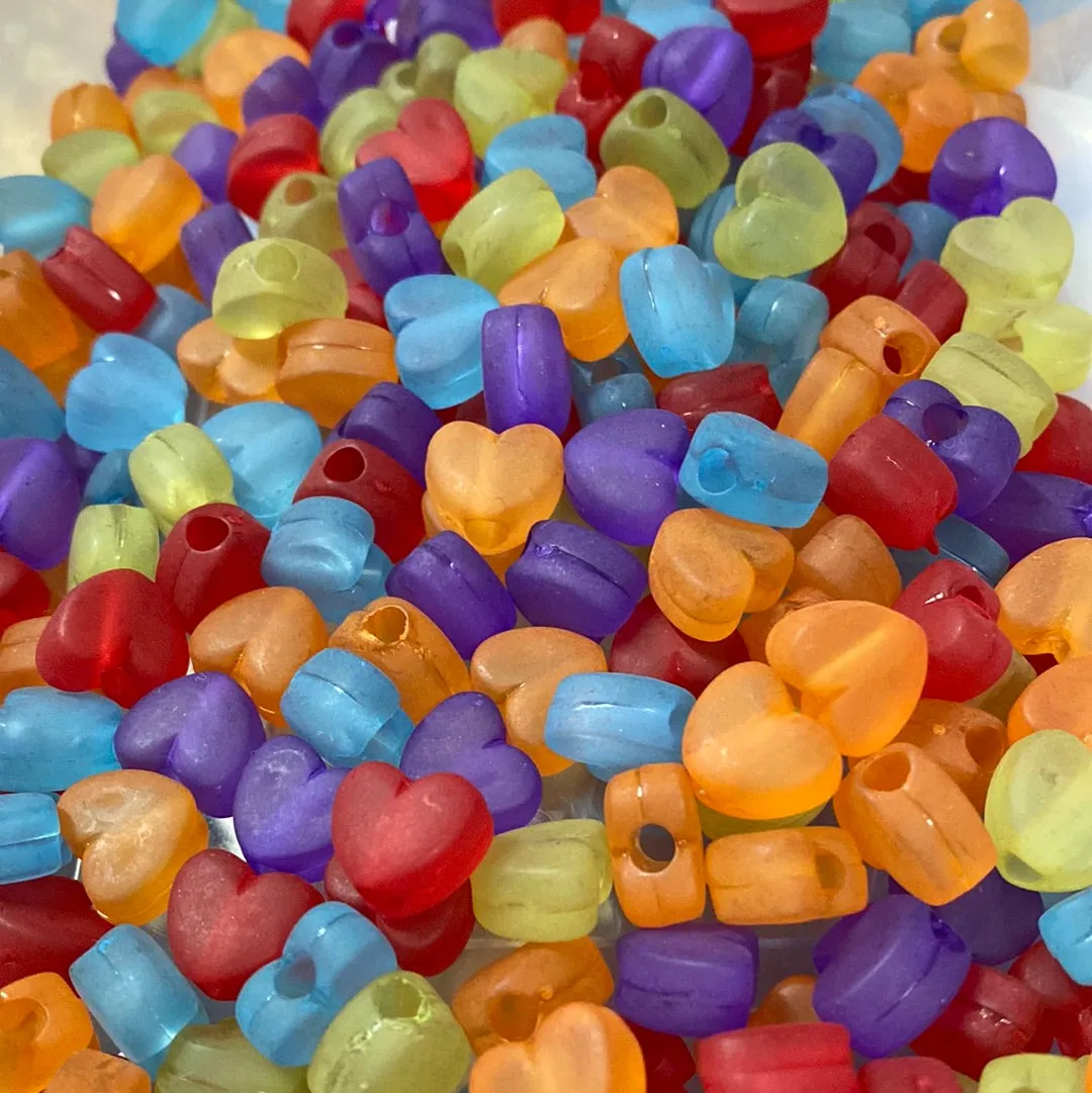 Heart Pony Beads (25) - Frosted Transparet