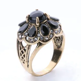 High Quality Fashion Party Ring For Women Black Green Turquoise Flower Type Vintage Ring