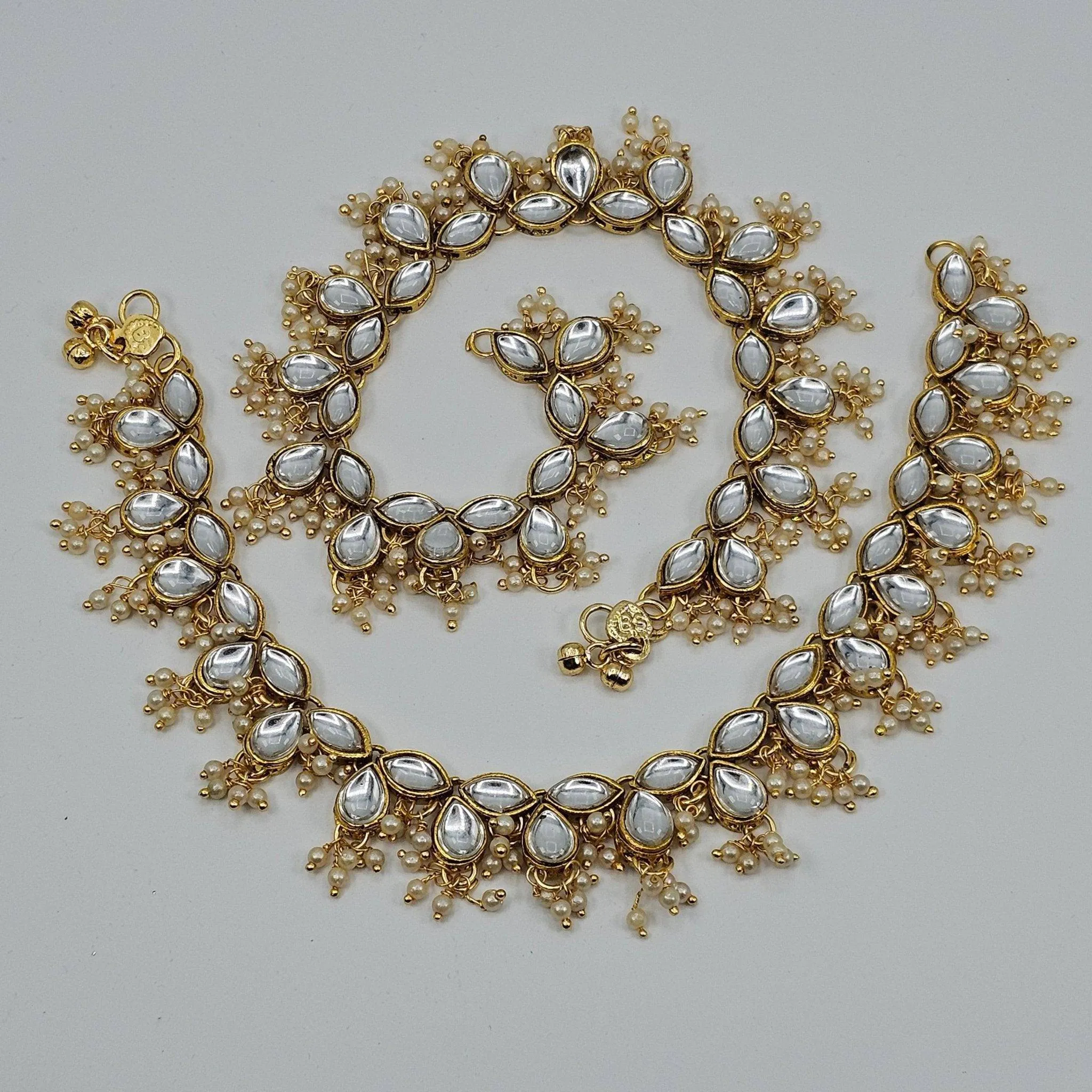 Kajal Kundan Stone  Pearl detailed Anklets