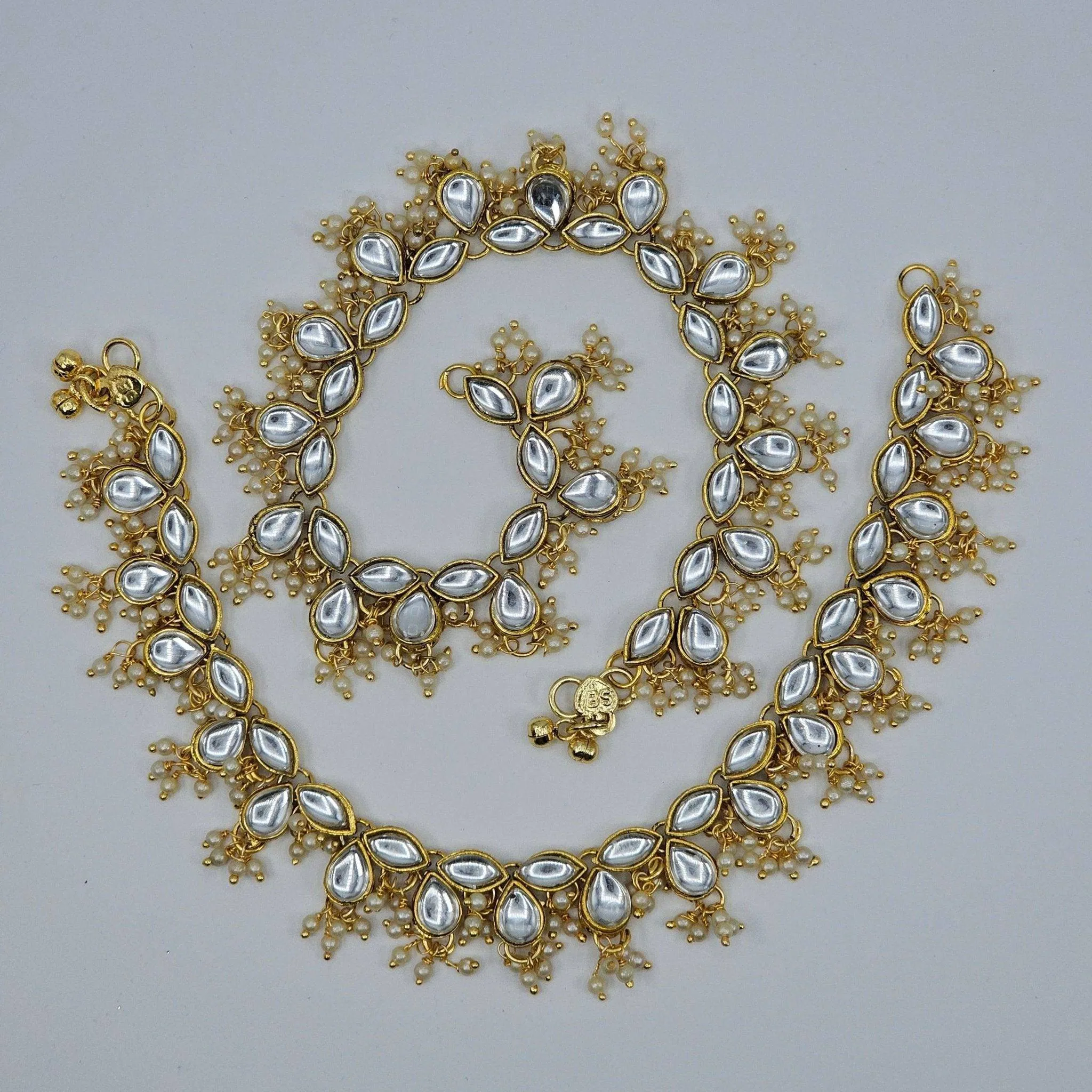 Kajal Kundan Stone  Pearl detailed Anklets