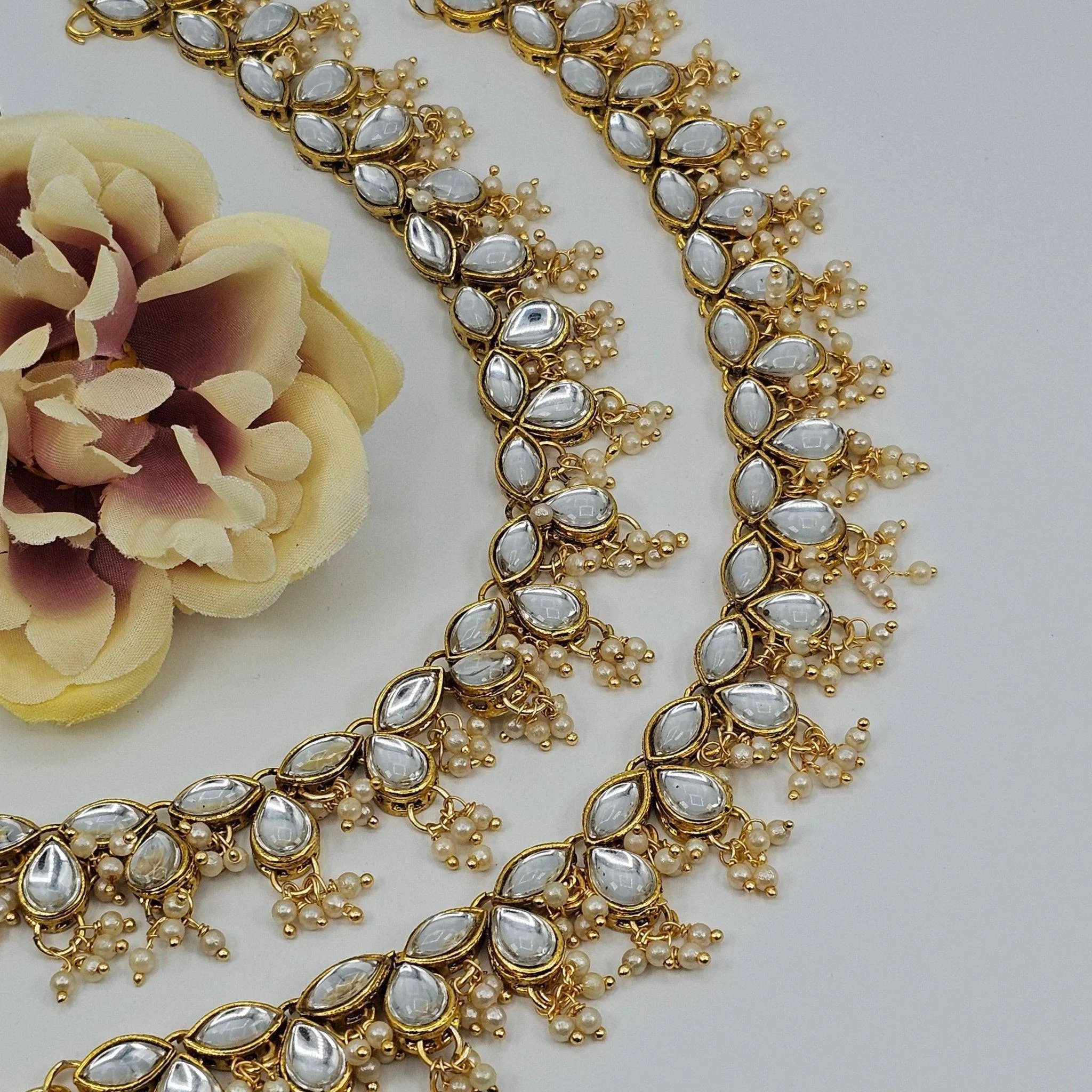 Kajal Kundan Stone  Pearl detailed Anklets