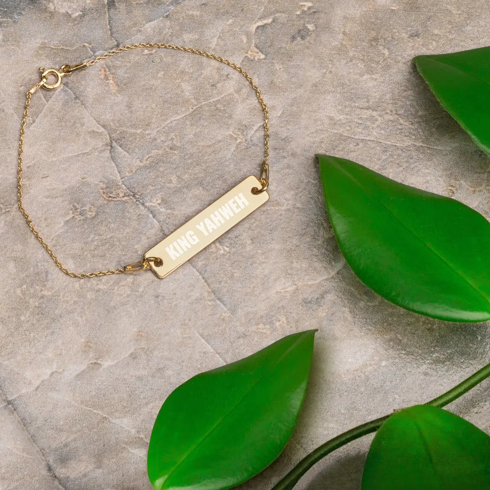 KING YAHWEH Engraved Silver Bar Chain Bracelet