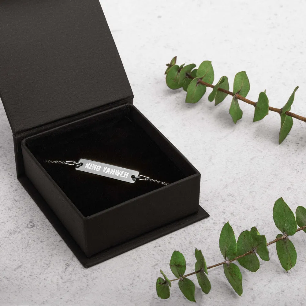 KING YAHWEH Engraved Silver Bar Chain Bracelet