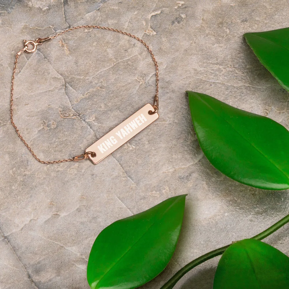 KING YAHWEH Engraved Silver Bar Chain Bracelet