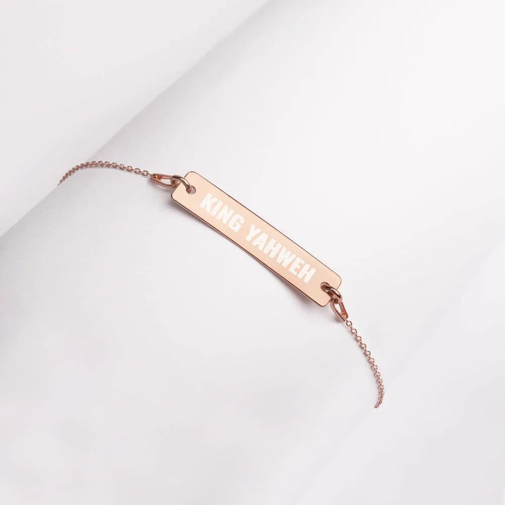 KING YAHWEH Engraved Silver Bar Chain Bracelet