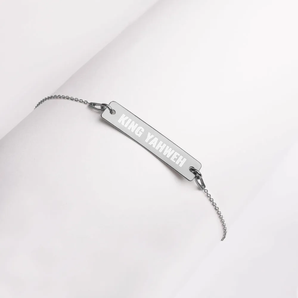 KING YAHWEH Engraved Silver Bar Chain Bracelet