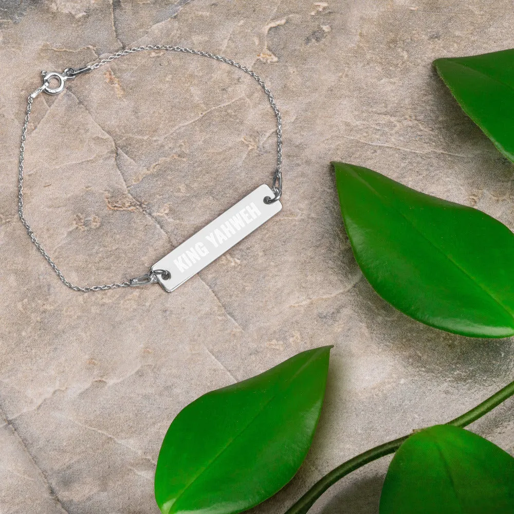 KING YAHWEH Engraved Silver Bar Chain Bracelet
