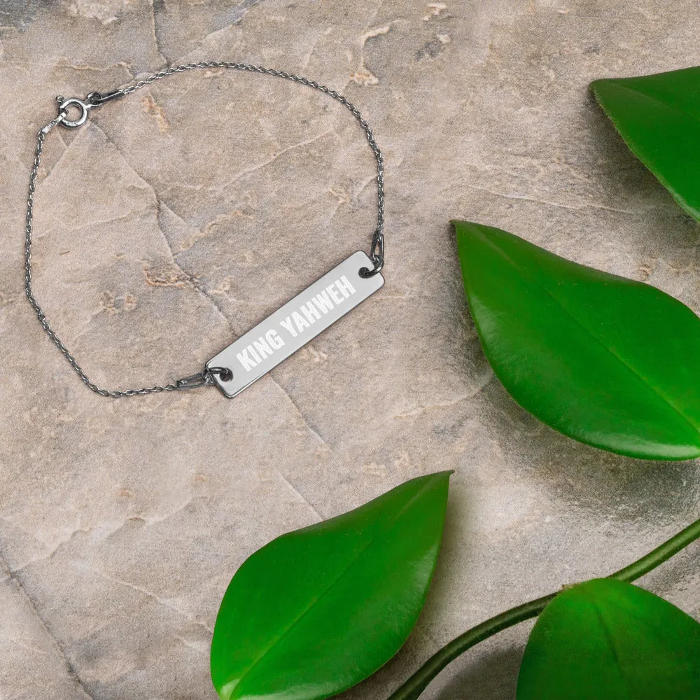 KING YAHWEH Engraved Silver Bar Chain Bracelet
