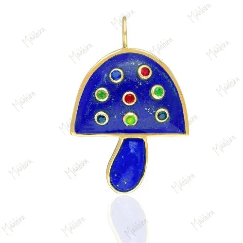 Lapis 8 Multicolor Collate Mushroom Pendant