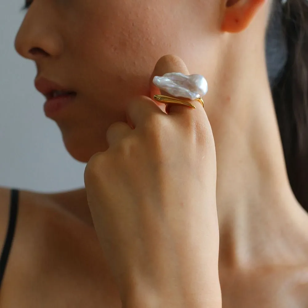 Large Baroque Pearl Open Ring