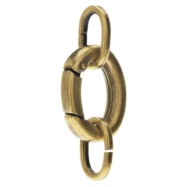 Lobster Clasps, Oval with 2 Jump Rings 20x15mm, Antiqued Brass Plated (1 Set)