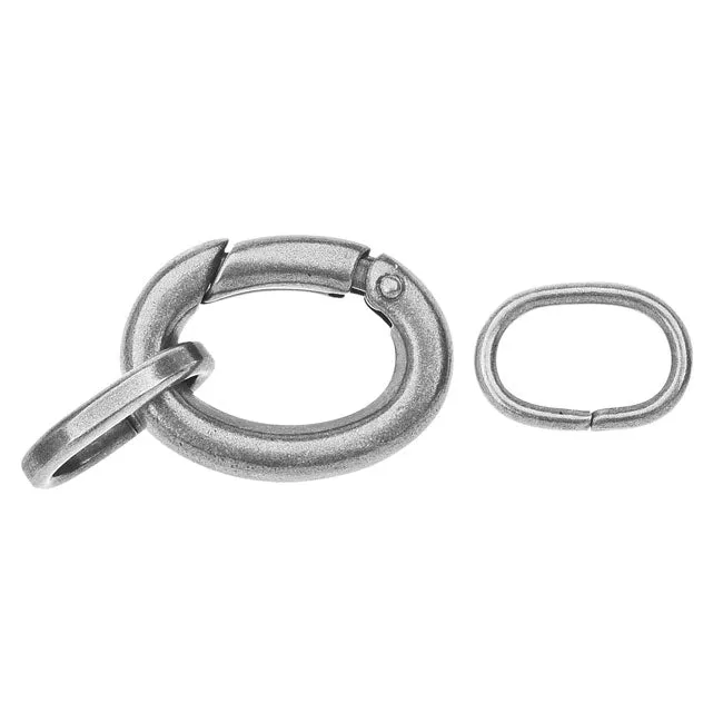 Lobster Clasps, Oval with 2 Jump Rings 20x15mm, Antiqued Silver Plated (1 Set)