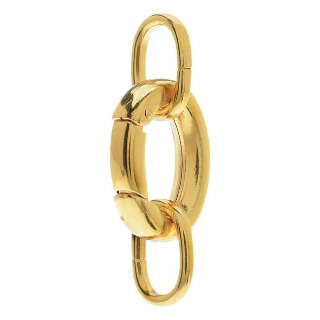 Lobster Clasps, Oval with 2 Jump Rings 20x15mm, Gold Plated (1 Set)