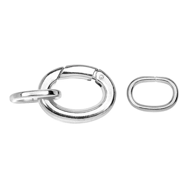 Lobster Clasps, Oval with 2 Jump Rings 20x15mm, Silver Plated (1 Set)