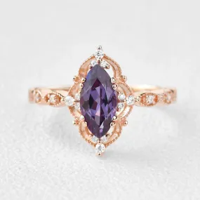 Marquise Cut Lab Alexandrite Art Deco Ring
