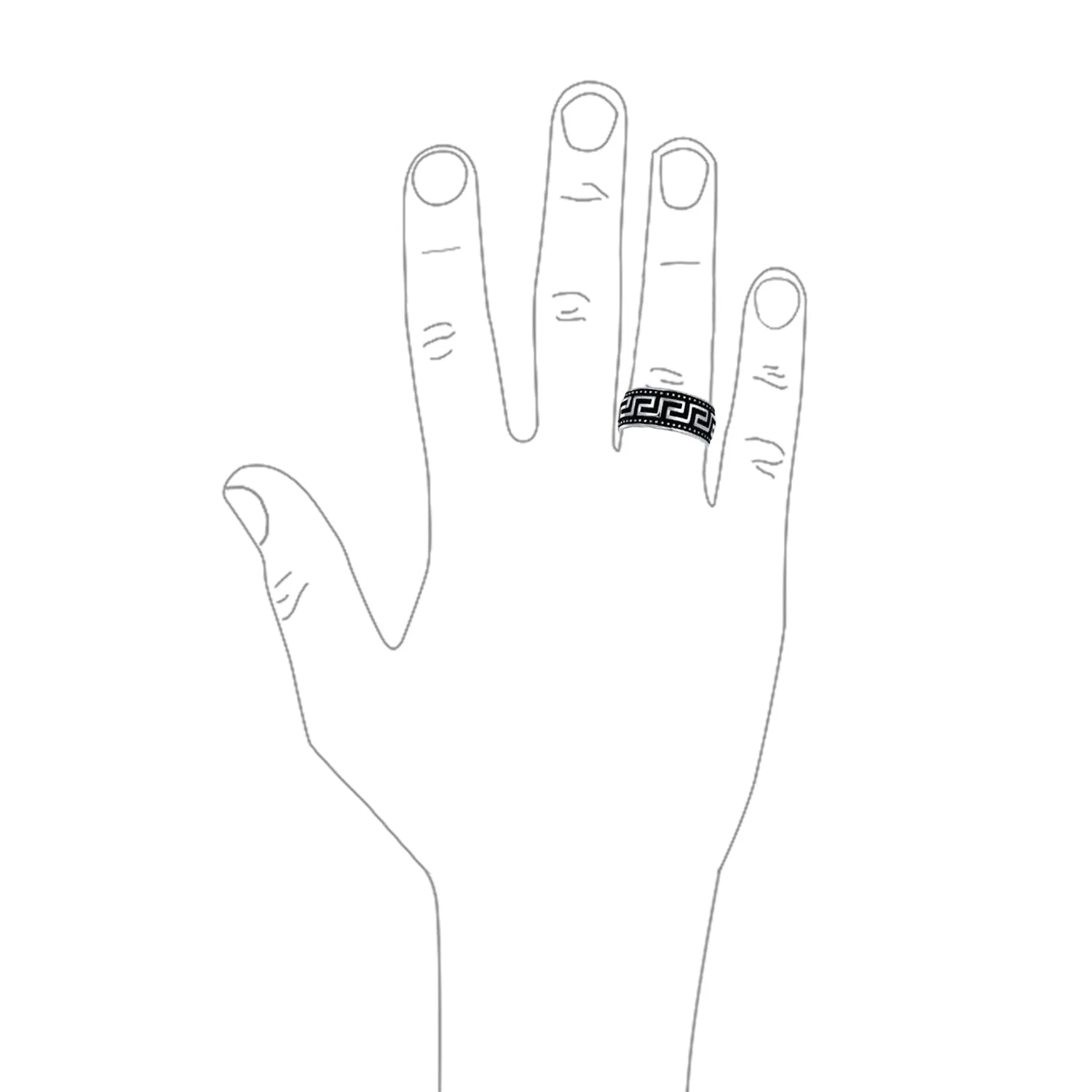 Mens Silver Ring with Geometric Greek Key Design Black & Silver Two-Tone Band