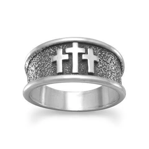 Men's Sterling Silver Three Cross Ring
