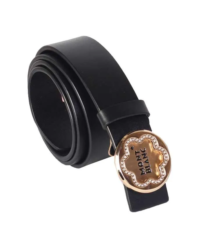 MontBlanc  Classic Gold Buckle Gilded Belt Black