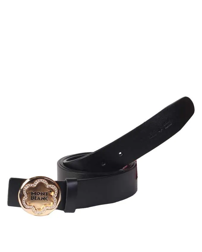 MontBlanc  Classic Gold Buckle Gilded Belt Black