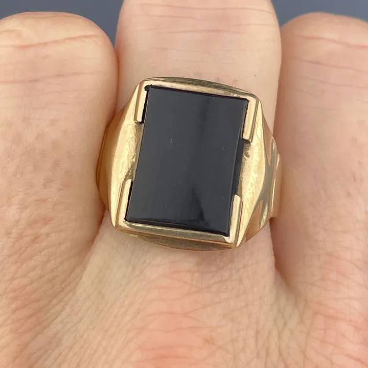 Natural Black Onyx Solitaire Chunky Signet 14k Gold Vermeil Rings