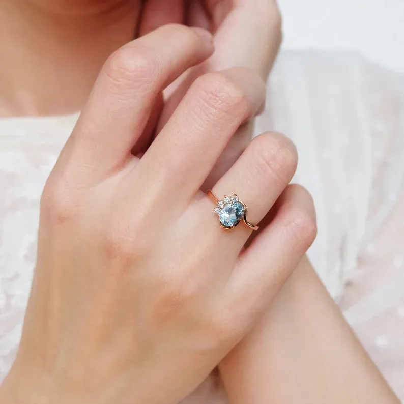 Natural Blue Topaz Engagement Ring - 14k Rose Gold Vermeil Ring