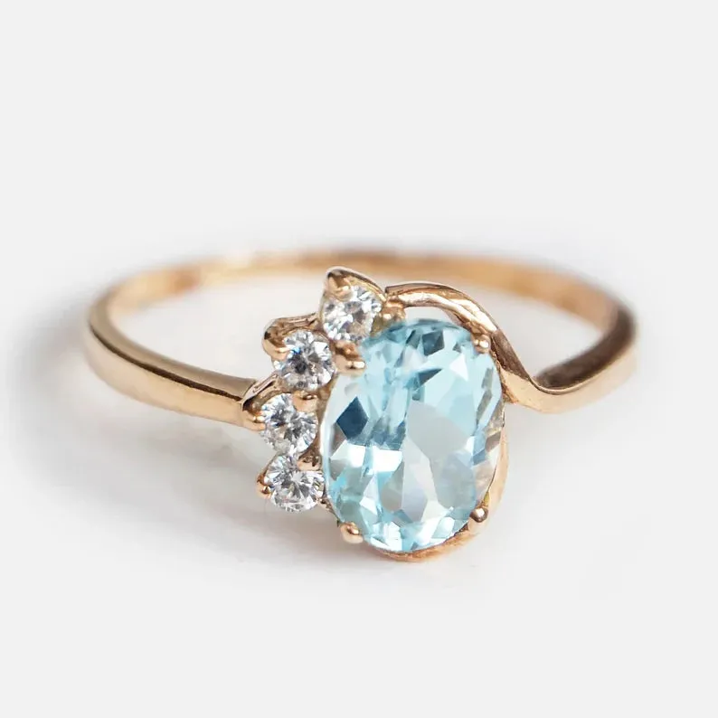Natural Blue Topaz Engagement Ring - 14k Rose Gold Vermeil Ring