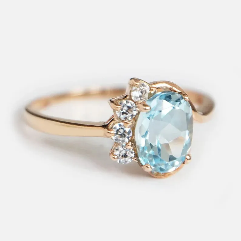 Natural Blue Topaz Engagement Ring - 14k Rose Gold Vermeil Ring