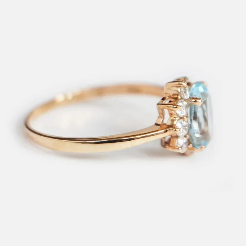 Natural Blue Topaz Engagement Ring - 14k Rose Gold Vermeil Ring