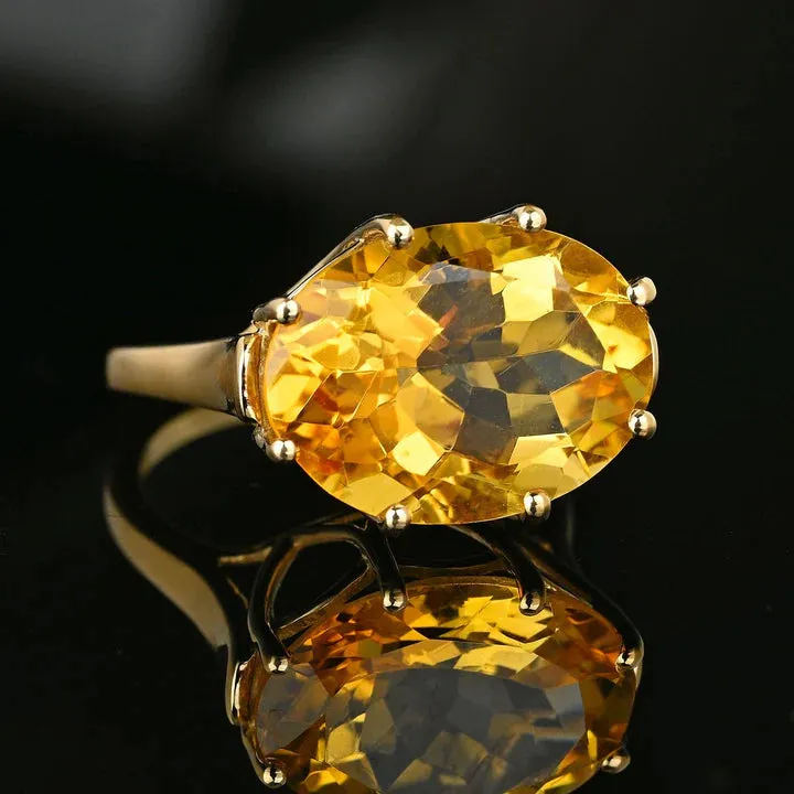 Natural Citrine East West Six Prong Engagement Ring - 14k gold Vermeil Rings