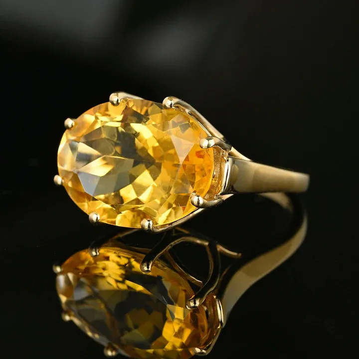 Natural Citrine East West Six Prong Engagement Ring - 14k gold Vermeil Rings