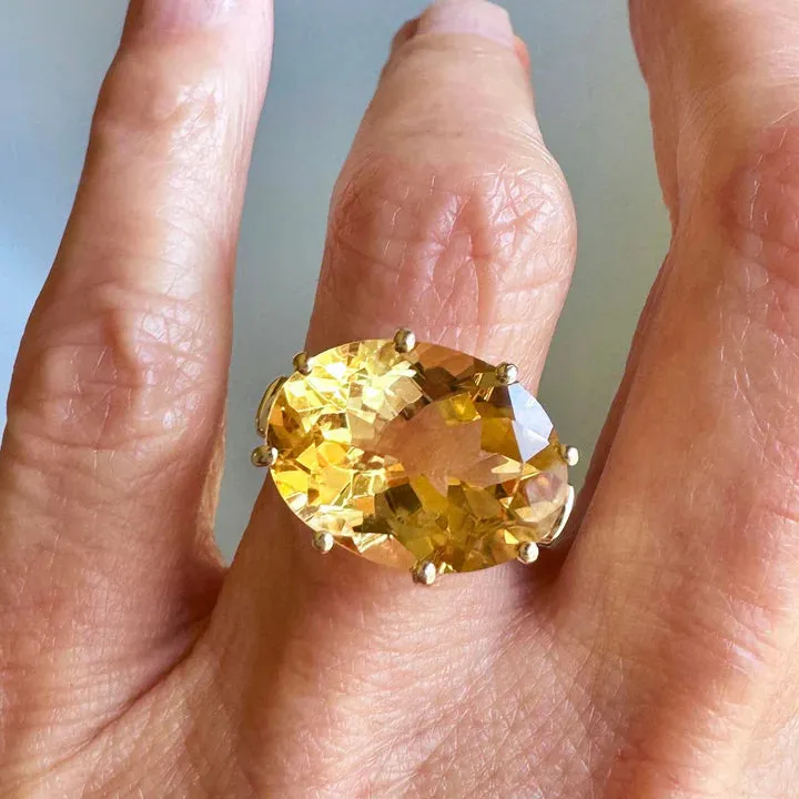 Natural Citrine East West Six Prong Engagement Ring - 14k gold Vermeil Rings