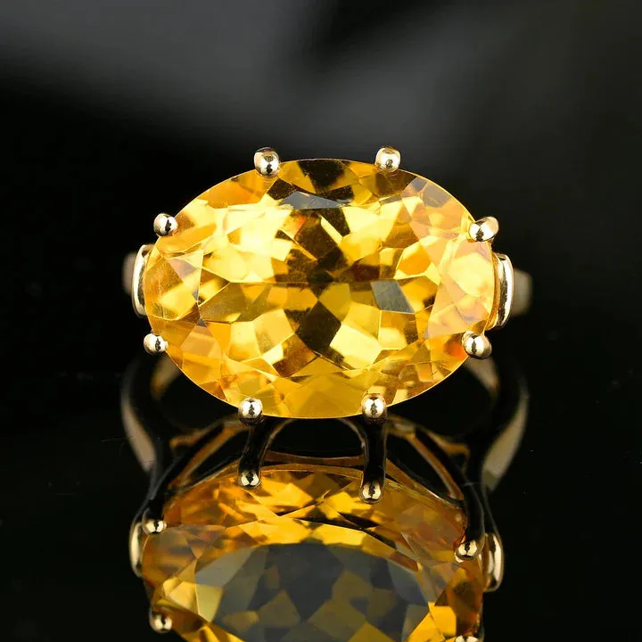 Natural Citrine East West Six Prong Engagement Ring - 14k gold Vermeil Rings