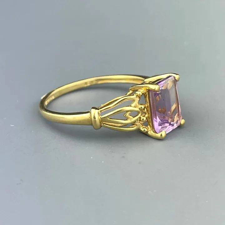 Natural Emerald Cut Amethyst Filigree Vintage Rings - 14k Gold Vermeil