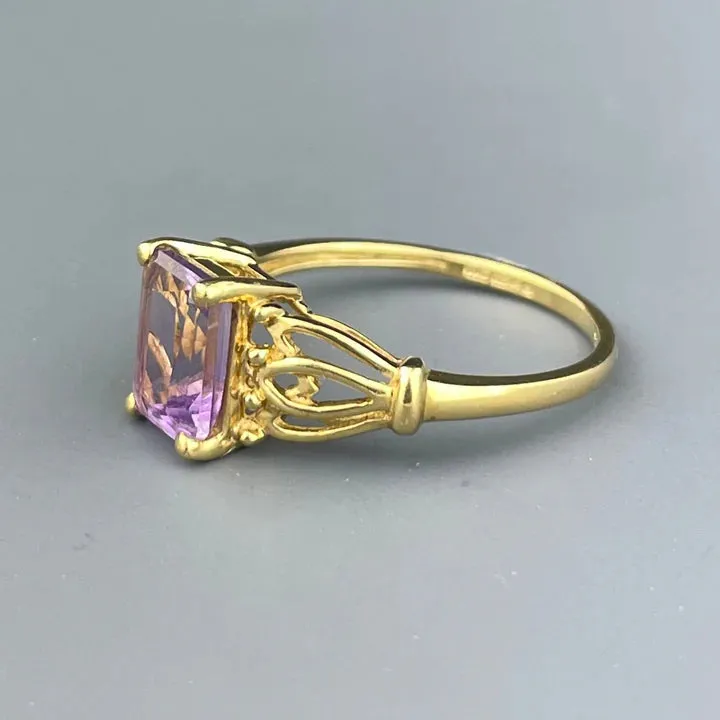 Natural Emerald Cut Amethyst Filigree Vintage Rings - 14k Gold Vermeil