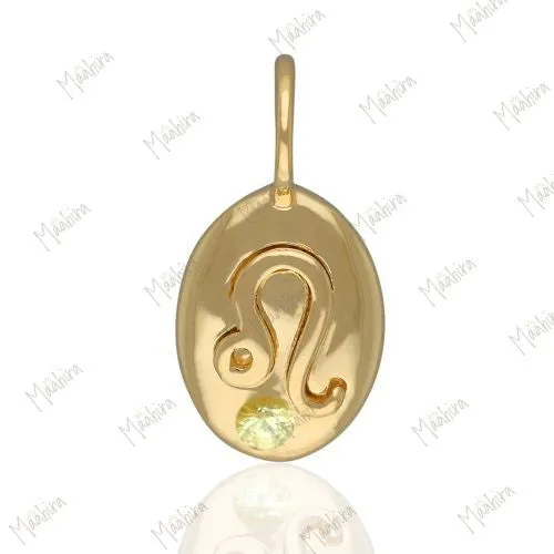 Oval Shape Zodiac Sign Charm With Gemstone